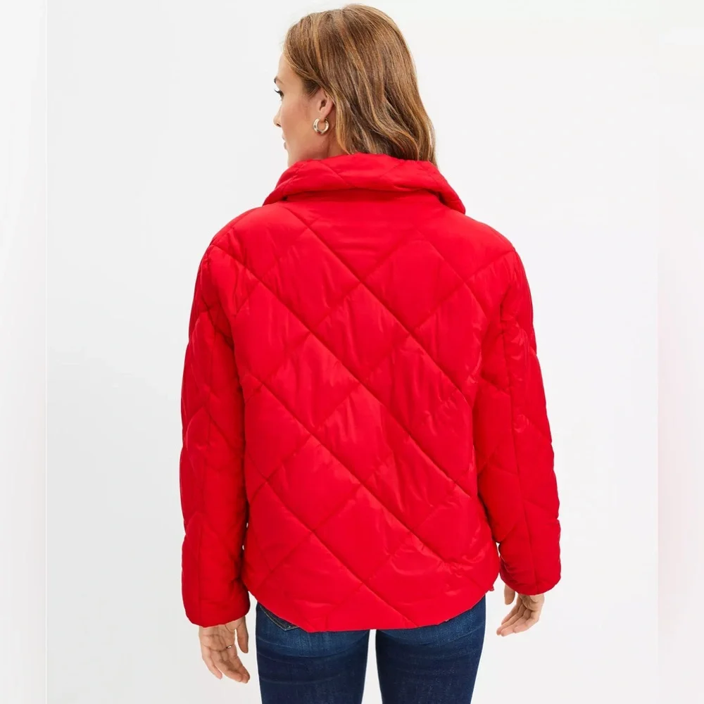 LOFT Quilted Puffer Jacket in Red Size M - Picture 8 of 8